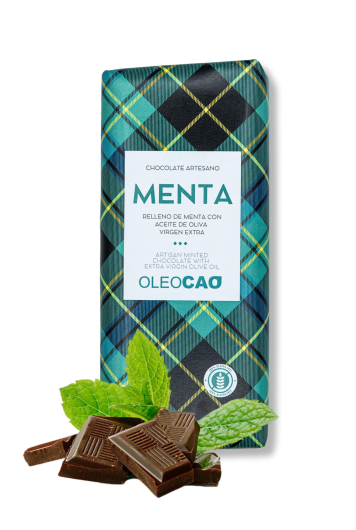 Chocolate negro artesano relleno de crema de menta con AOVE
