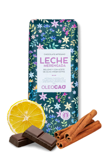 Chocolate negro artesano con AOVE relleno de crema de leche merengada 