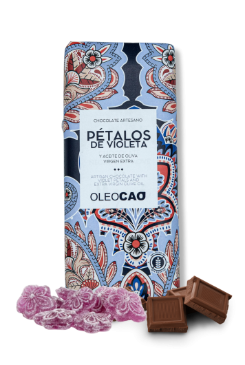 Chocolate artesano con pétalos de violeta y AOVE