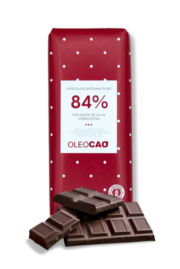 Chocolate negro artesano 84%  con aceite de oliva virgen extra (AOVE)