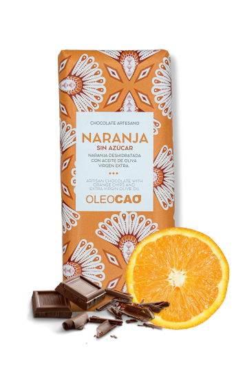 Chocolate negro artesano SIN AZÚCAR con AOVE y virutas de naranja