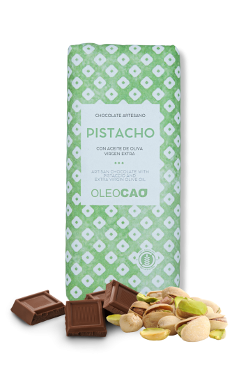 Chocolate negro artesano con AOVE y pistachos