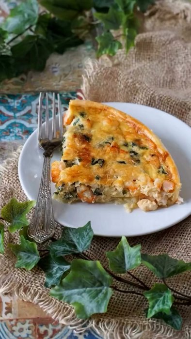 Quiche de langostinos y espinacas