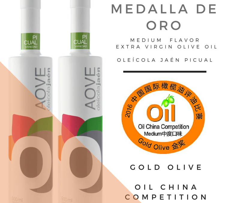 El AOVE Picual de Oleícola Jaén medalla de ORO en Oil China 2016.